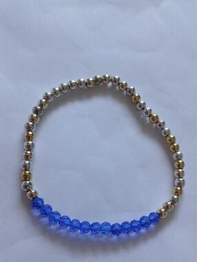 Blue Bead Accent Stretch Bracelet Silver And Gold